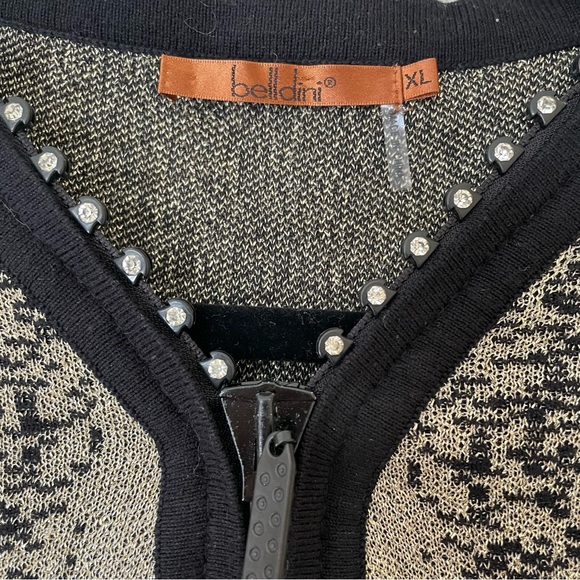 ✨ Belldini Black & Gold Shimmer Zip-Up Cardigan | Rhinestone Detail - Picture 3 of 4
